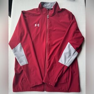 Under Armour UA Woven Loose Full Zip Jacket Medium 1293911 Red Gray UA Storm EUC